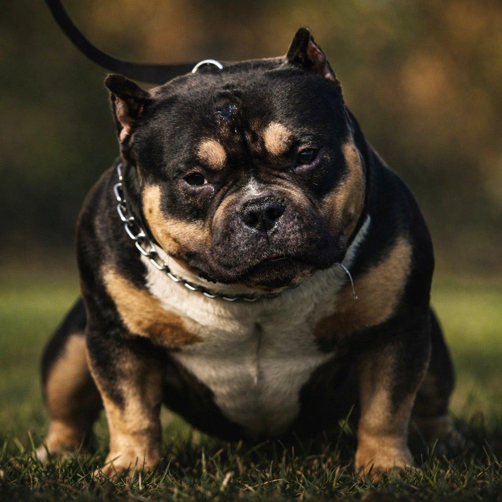 Venomline’s Black Mamba, a compact black tri American Bully stud